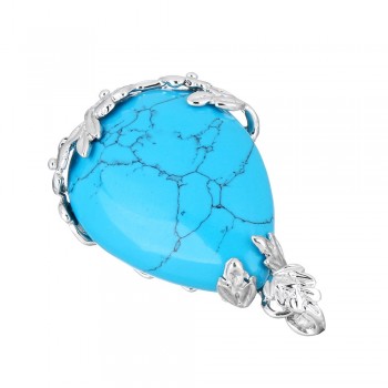 2018 Fashion Jewelry Natural Stone Pendant Water Drop Crystal Pillar Plated Silver Flower Charm Pendants Opal Quartz DIY Pendant