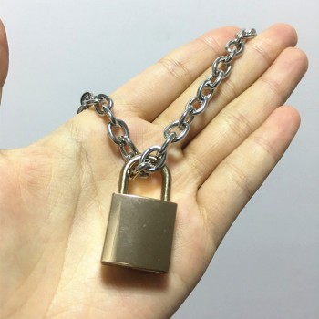 2019 Handmade Men Women Unisex Punk Chain Necklace Heavy Duty Square Lock Padlock Choker Metal Collar