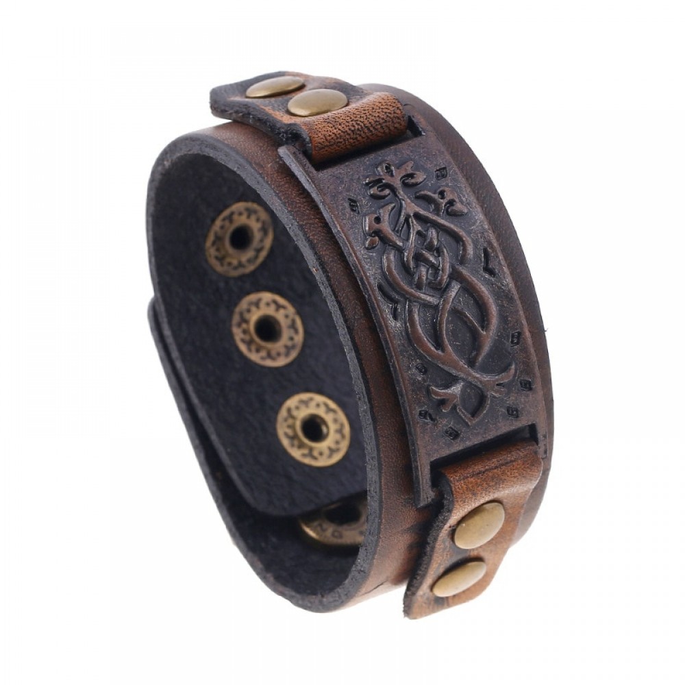 Male Cow Leather Bracelets Biker Jewelry Mens Bracelet Retro Brown Wristband Bangles Man Jewelry Alloy Buckle 22cm Adjustable