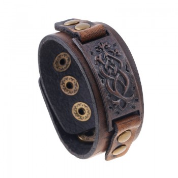 Male Cow Leather Bracelets Biker Jewelry Mens Bracelet Retro Brown Wristband Bangles Man Jewelry Alloy Buckle 22cm Adjustable