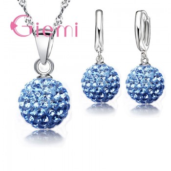 GIEMI Best Hot New Jewelry Sets 925 Sterling Silver Austrian Crystal Pave Disco Ball Lever Back Earring Pendant Necklace Woman