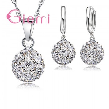 GIEMI Best Hot New Jewelry Sets 925 Sterling Silver Austrian Crystal Pave Disco Ball Lever Back Earring Pendant Necklace Woman