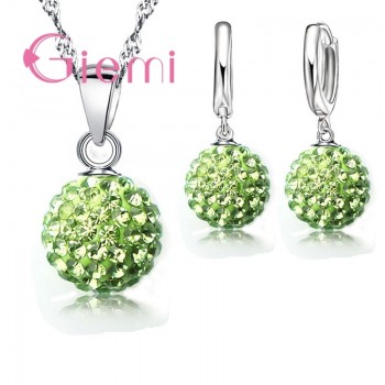 GIEMI Best Hot New Jewelry Sets 925 Sterling Silver Austrian Crystal Pave Disco Ball Lever Back Earring Pendant Necklace Woman