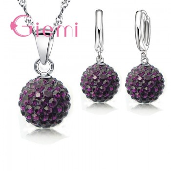 GIEMI Best Hot New Jewelry Sets 925 Sterling Silver Austrian Crystal Pave Disco Ball Lever Back Earring Pendant Necklace Woman