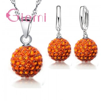 GIEMI Best Hot New Jewelry Sets 925 Sterling Silver Austrian Crystal Pave Disco Ball Lever Back Earring Pendant Necklace Woman