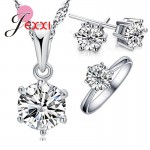 Womans Birthday Gift Wedding Jewelry Set Fashion S90 Silver Crystal Necklace Ring Earring 3 pcs/set   Free Shipping