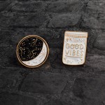 Cartoon Constellation Moon GOOD VIBES Bottle Brooch White Black Enamel Pins Button Coat Jacket Collar Pin Badge Jewelry Gift