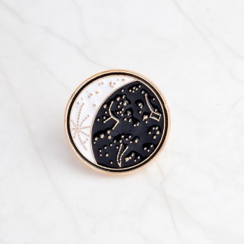 Cartoon Constellation Moon GOOD VIBES Bottle Brooch White Black Enamel Pins Button Coat Jacket Collar Pin Badge Jewelry Gift