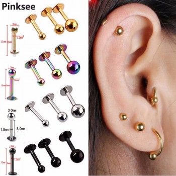 5pcs Gold Silver Helix Ball Labret Lip Cartilage Ear Tragus Piercing Surgical Stainless Steel Stud Earring Men body jewelry