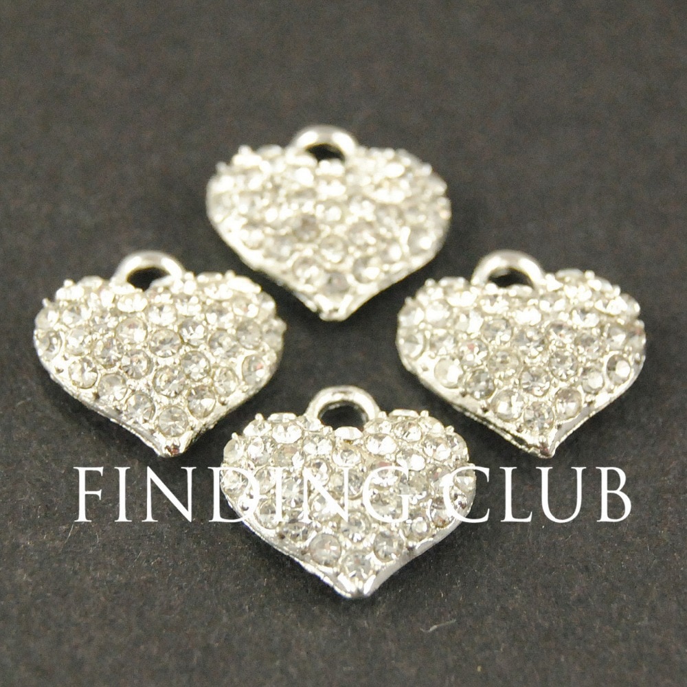 20pcs Silver gold tone Crystal Rhinestones Heart Charm Pendant DIY Metal Bracelet Necklace Jewelry Findings RS467