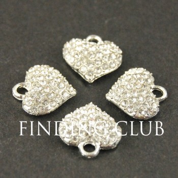 20pcs Silver gold tone Crystal Rhinestones Heart Charm Pendant DIY Metal Bracelet Necklace Jewelry Findings RS467