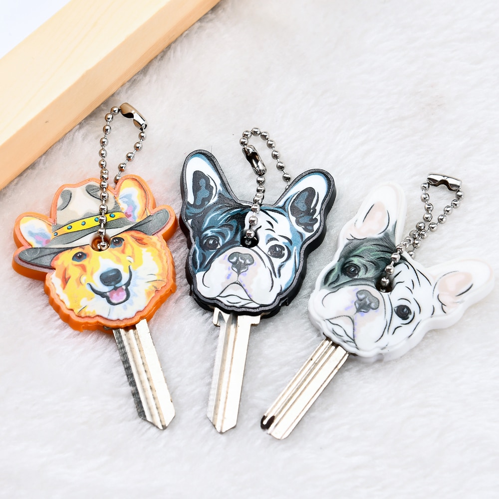 Cute Silicone French Bulldog Dog Key Cover Cap Keychain Women Key Chain Ring Girls Kids Bag Charm Accessories Pendant Porte Clef