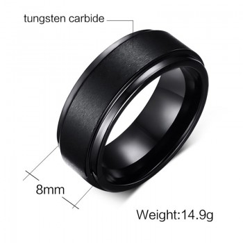 Mens Rings BASIC 8MM Wedding Engagement Band Black Pure Tungsten Carbide Men Matte Brushed Center Male Jewelry Aneis Bague