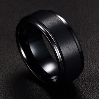 Mens Rings BASIC 8MM Wedding Engagement Band Black Pure Tungsten Carbide Men Matte Brushed Center Male Jewelry Aneis Bague