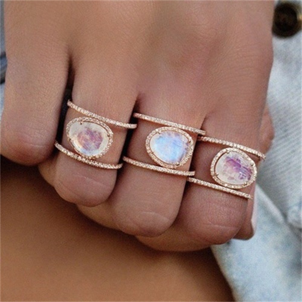 1 Pc Women Fashion Delicate Crystal Water Drops Opal Rose Gold Ring Bohemian Retro Party Wedding Jewelry Accessories