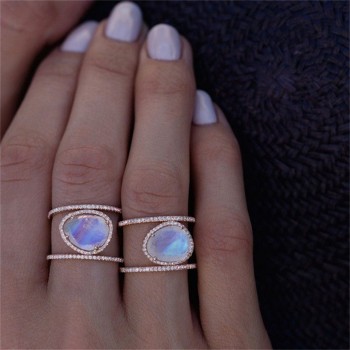 1 Pc Women Fashion Delicate Crystal Water Drops Opal Rose Gold Ring Bohemian Retro Party Wedding Jewelry Accessories