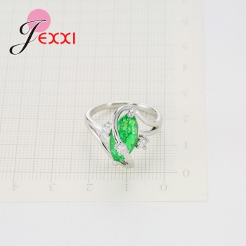 Jemmin Fashion 925 Sterling Silver Ring  Wavy Green Crystal Zircon Jewelry Pliers Small Crystal Christmas Holiday Party