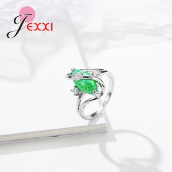 Jemmin Fashion 925 Sterling Silver Ring  Wavy Green Crystal Zircon Jewelry Pliers Small Crystal Christmas Holiday Party