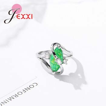 Jemmin Fashion 925 Sterling Silver Ring  Wavy Green Crystal Zircon Jewelry Pliers Small Crystal Christmas Holiday Party