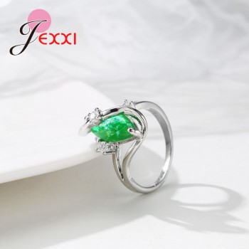 Jemmin Fashion 925 Sterling Silver Ring  Wavy Green Crystal Zircon Jewelry Pliers Small Crystal Christmas Holiday Party