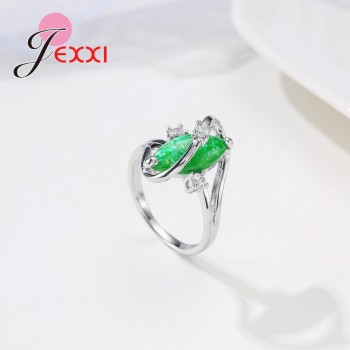 Jemmin Fashion 925 Sterling Silver Ring  Wavy Green Crystal Zircon Jewelry Pliers Small Crystal Christmas Holiday Party