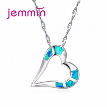 Jemmin New Fashion Women Blue Fire Opal Necklace Romantic Lovers Heart Pendants 925 Sterling Silver Fine Jewelry