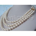 Charming 3 Row Natural 8-9mm AA++ White South Sea Pearl Necklace 17-19