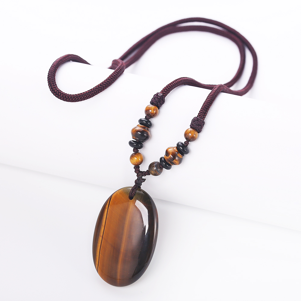 65cm Natural Stone Black Obsidian Tiger Eye Stone Pendant Necklace Render Lucky Amulet Crystal Agate Healing Crystal Amber Yoga