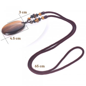 65cm Natural Stone Black Obsidian Tiger Eye Stone Pendant Necklace Render Lucky Amulet Crystal Agate Healing Crystal Amber Yoga