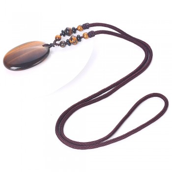 65cm Natural Stone Black Obsidian Tiger Eye Stone Pendant Necklace Render Lucky Amulet Crystal Agate Healing Crystal Amber Yoga