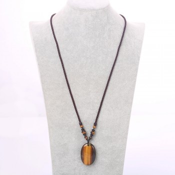 65cm Natural Stone Black Obsidian Tiger Eye Stone Pendant Necklace Render Lucky Amulet Crystal Agate Healing Crystal Amber Yoga