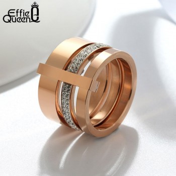 Effie Queen 15mm Big 3 Layers Rings 316L Stainless Steel Zircon Female Ring Wedding Engagement Women Jewelry Fashion Gift IR86