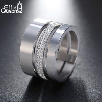 Effie Queen 15mm Big 3 Layers Rings 316L Stainless Steel Zircon Female Ring Wedding Engagement Women Jewelry Fashion Gift IR86