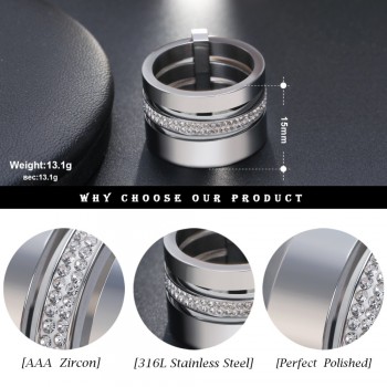 Effie Queen 15mm Big 3 Layers Rings 316L Stainless Steel Zircon Female Ring Wedding Engagement Women Jewelry Fashion Gift IR86