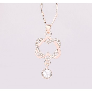 Fashion Women Double Heart Pendant Necklace Chain Jewelry