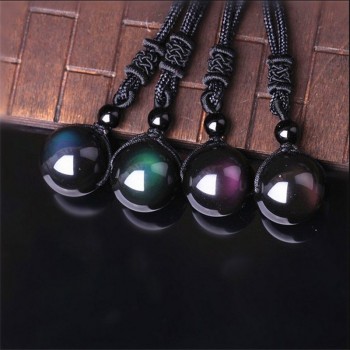 Black Obsidian  RainbowEye Beads Ball Natural Stone Necklace Pendant Transfer Lucky Love Crystal Jewelry  Fit Women Men