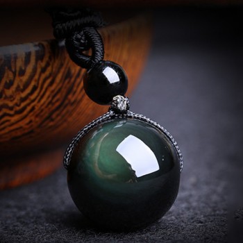 Black Obsidian  RainbowEye Beads Ball Natural Stone Necklace Pendant Transfer Lucky Love Crystal Jewelry  Fit Women Men