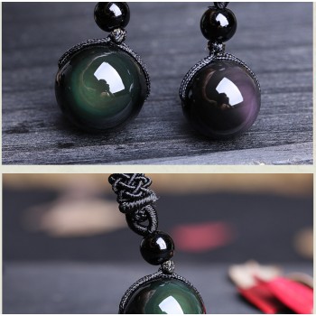 Black Obsidian  RainbowEye Beads Ball Natural Stone Necklace Pendant Transfer Lucky Love Crystal Jewelry  Fit Women Men