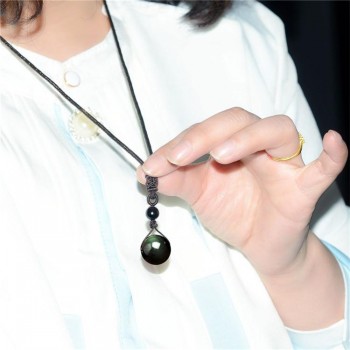 Black Obsidian  RainbowEye Beads Ball Natural Stone Necklace Pendant Transfer Lucky Love Crystal Jewelry  Fit Women Men