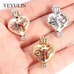 5pcs Rose Gold Silver Love Heart Hollow Mom Pearl Cage Pendant Jewelry Making Necklace Aroma Essential Oil Diffuser For Mom Baby