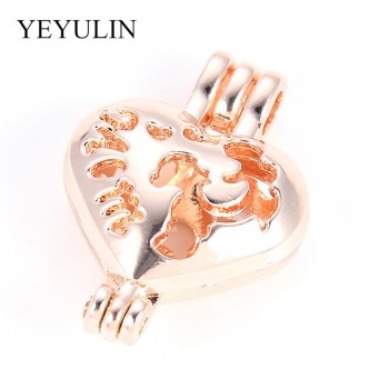 5pcs Rose Gold Silver Love Heart Hollow Mom Pearl Cage Pendant Jewelry Making Necklace Aroma Essential Oil Diffuser For Mom Baby