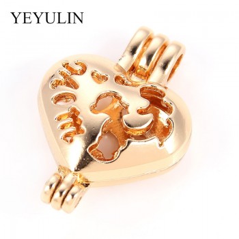 5pcs Rose Gold Silver Love Heart Hollow Mom Pearl Cage Pendant Jewelry Making Necklace Aroma Essential Oil Diffuser For Mom Baby