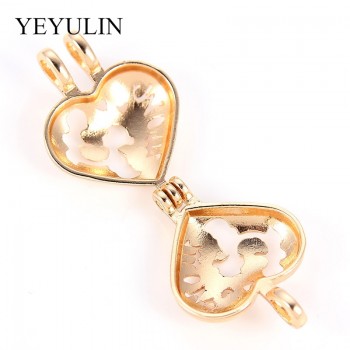 5pcs Rose Gold Silver Love Heart Hollow Mom Pearl Cage Pendant Jewelry Making Necklace Aroma Essential Oil Diffuser For Mom Baby