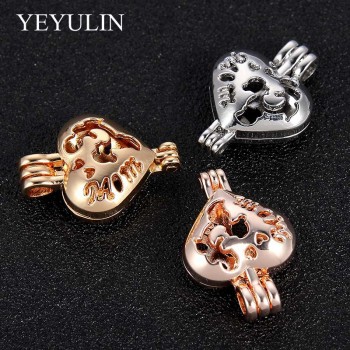 5pcs Rose Gold Silver Love Heart Hollow Mom Pearl Cage Pendant Jewelry Making Necklace Aroma Essential Oil Diffuser For Mom Baby