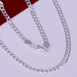 Fashion silver jewelry necklace chain,Mens 4mm 925 Jewelry Silver Plated Necklace Curb Chain 16-30,pick length! AN132