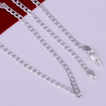 Fashion silver jewelry necklace chain,Mens 4mm 925 Jewelry Silver Plated Necklace Curb Chain 16-30,pick length! AN132