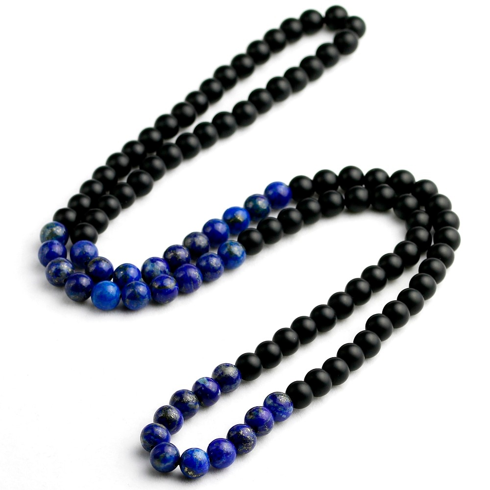 HandmadeNatural Matte Black Onyx With Lapis lazuli Beads Necklace Blue Stone Men Necklaces Women Beaded Necklaces Energy Jewelry