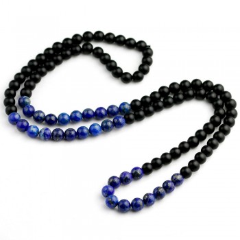 HandmadeNatural Matte Black Onyx With Lapis lazuli Beads Necklace Blue Stone Men Necklaces Women Beaded Necklaces Energy Jewelry