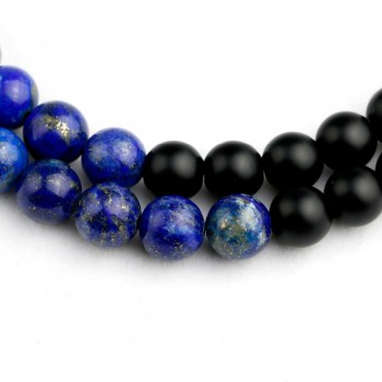 HandmadeNatural Matte Black Onyx With Lapis lazuli Beads Necklace Blue Stone Men Necklaces Women Beaded Necklaces Energy Jewelry