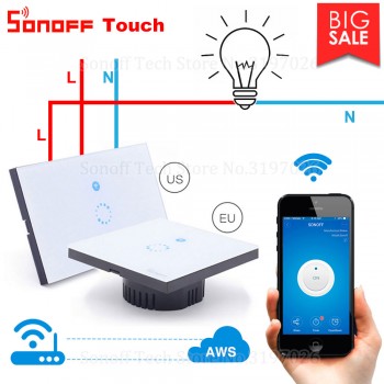 Itead Sonoff Touch EU US Wifi Wall Touch Switch 1 Gang 1 Way Wireless Remote Light Relay App Control Work with Alexa Google Home